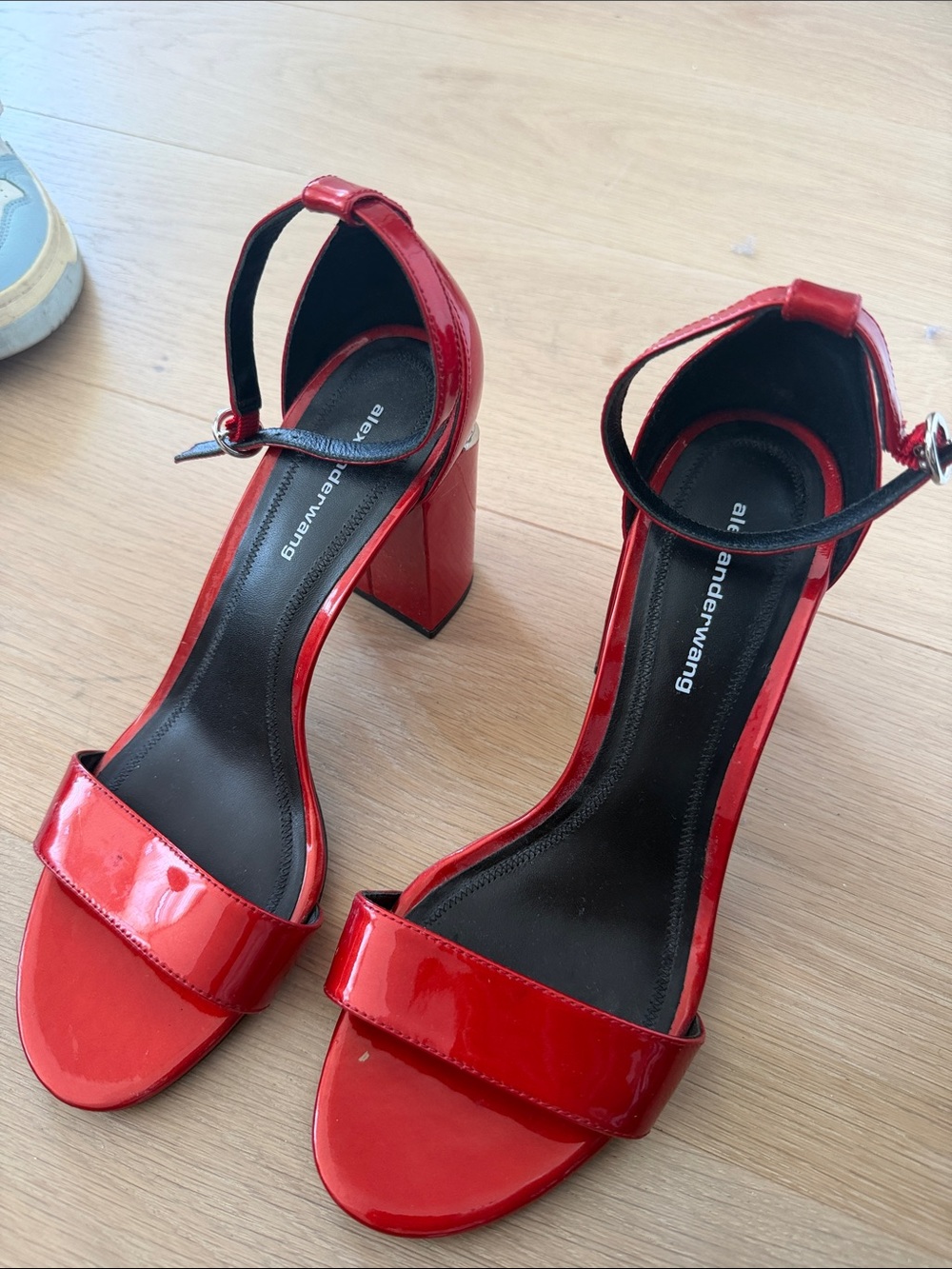 Alexander Wang Red Patent Block-Heel Ankle Strap Sandals